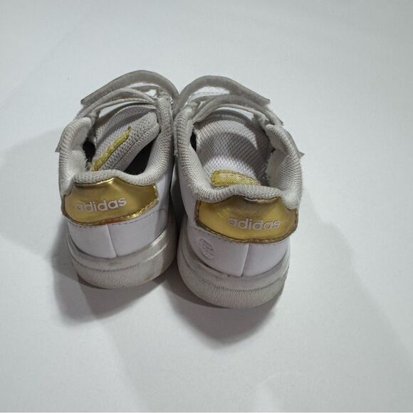 Adidas White & Gold Classic Striped Leather Sneakers - Picture 4 of 6